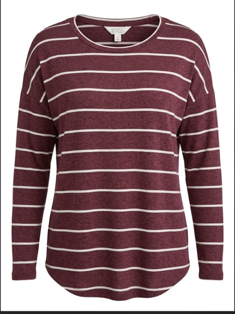 Market & Spruce Maroon Striped Knit Top Medium Curved Hem Lightweight